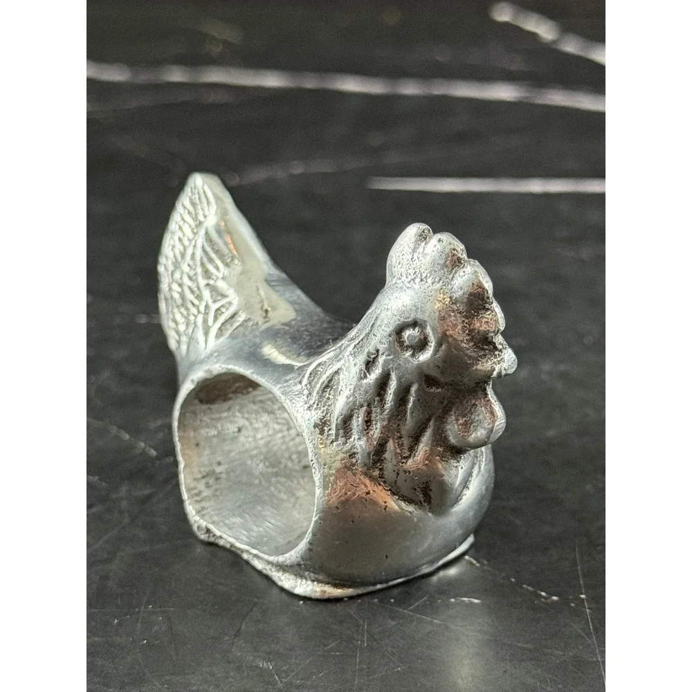 Vintage Shafford Metal Pewter Rooster Chicken Farm Napkin Ring